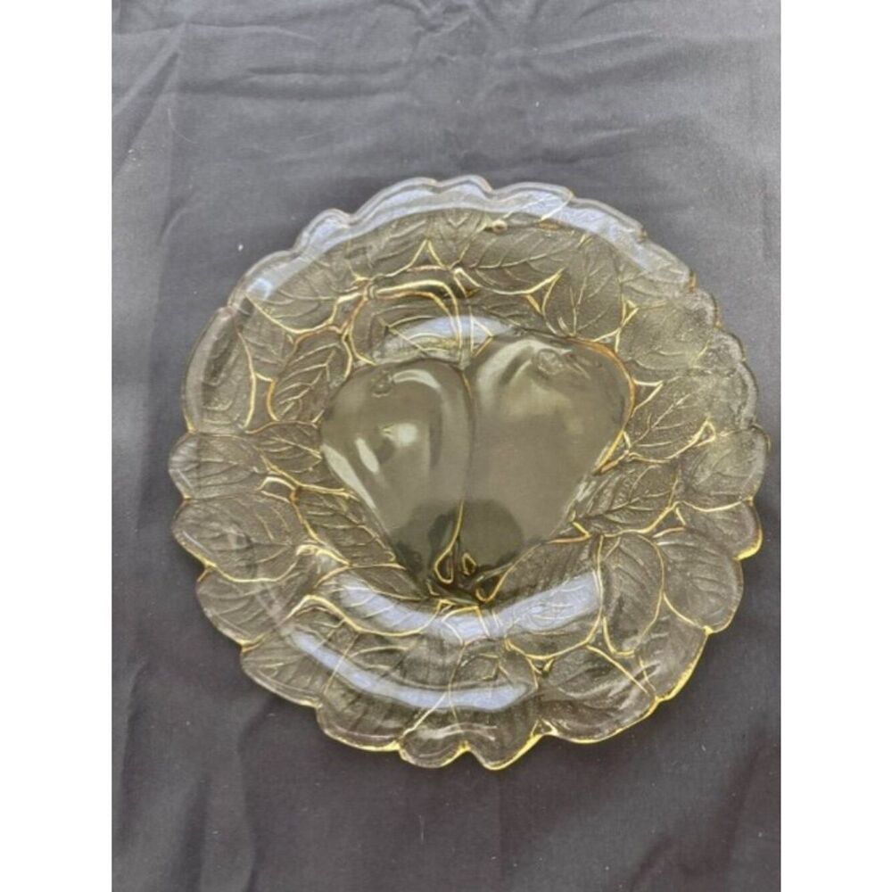 Vintage Indian Glass Tiara Sweet Pear Amber 8" Salad  Plate Burnt Honey